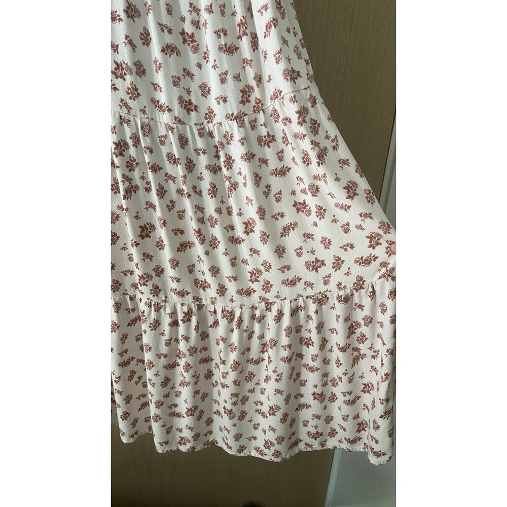 Kirious Los Angeles Floral Midi Dress Size Large Smocked Puffy Sleeves Rayon - Picture 10 of 12